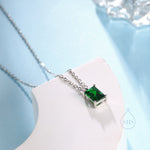 Emerald Cut Emerald Green CZ Pendant Necklace in Sterling Silver, Rectangular Cut Crystal Earrings, Green CZ Necklace