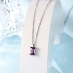 Emerald Cut Amethyst Purple CZ Pendant Necklace in Sterling Silver, Rectangular Cut Crystal Earrings, Purple CZ Necklace