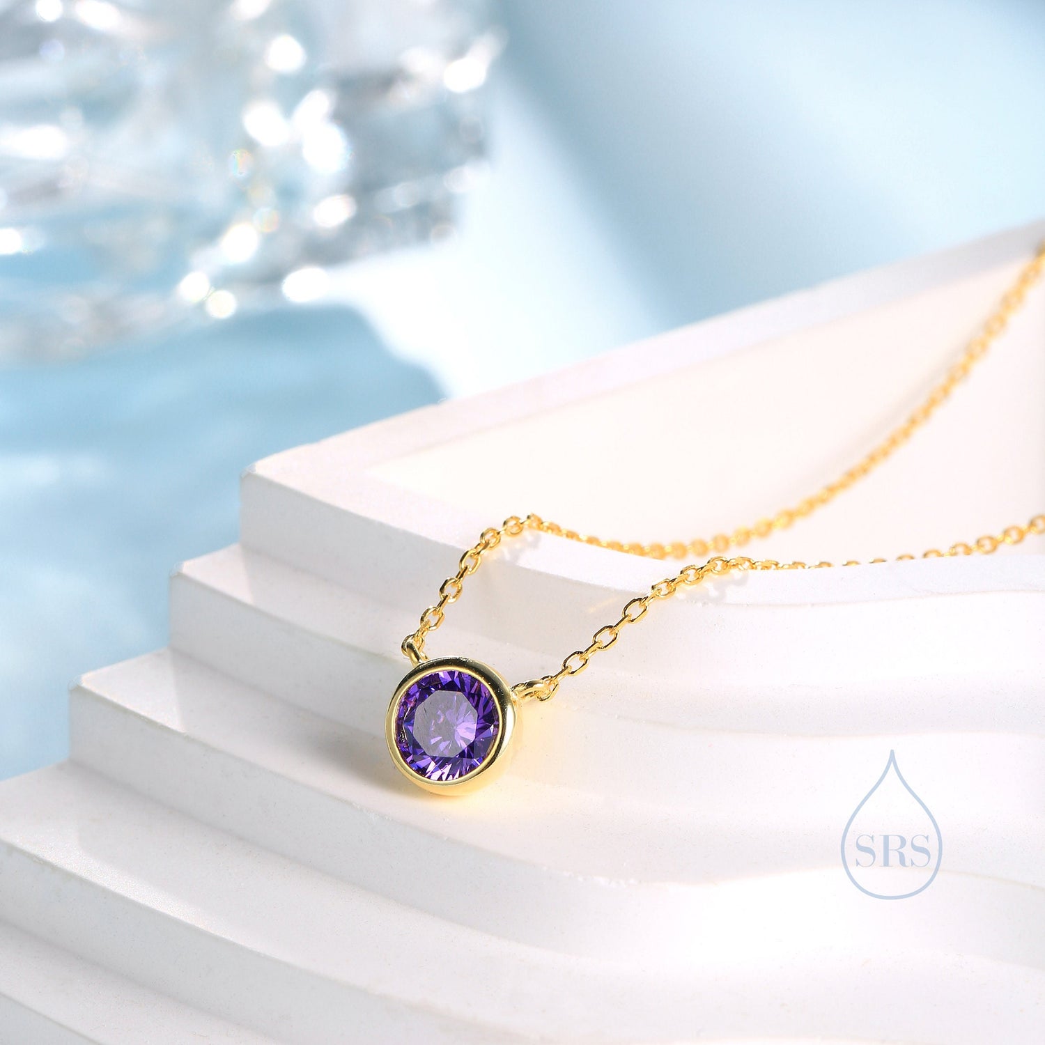 Amethyst Purple CZ Bubble Pendant Necklace
