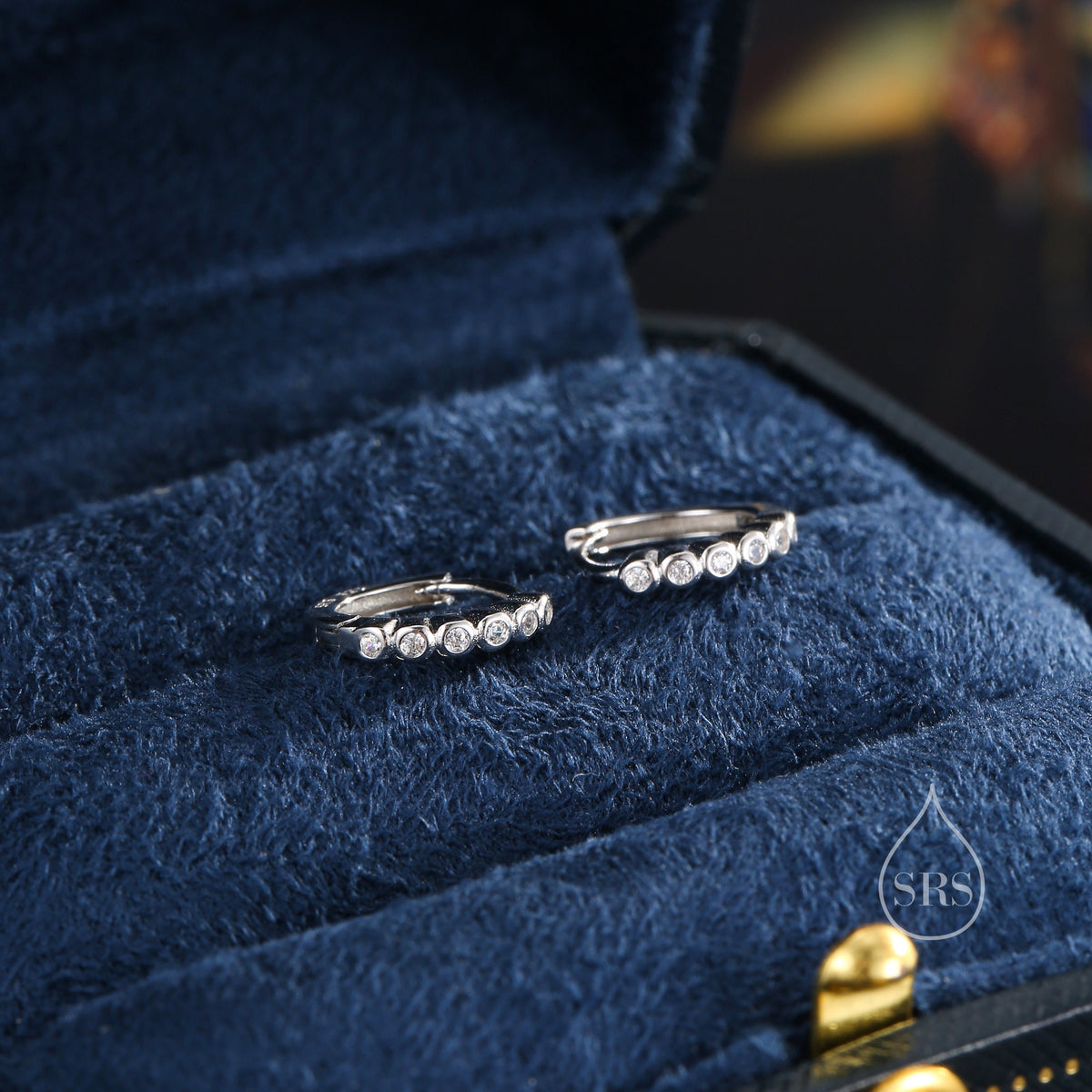 Delicate CZ Huggie Hoop Earrings in Sterling Silver, 8mm Inner Diameter, Silver or Gold, Geometric Hoop Earrings