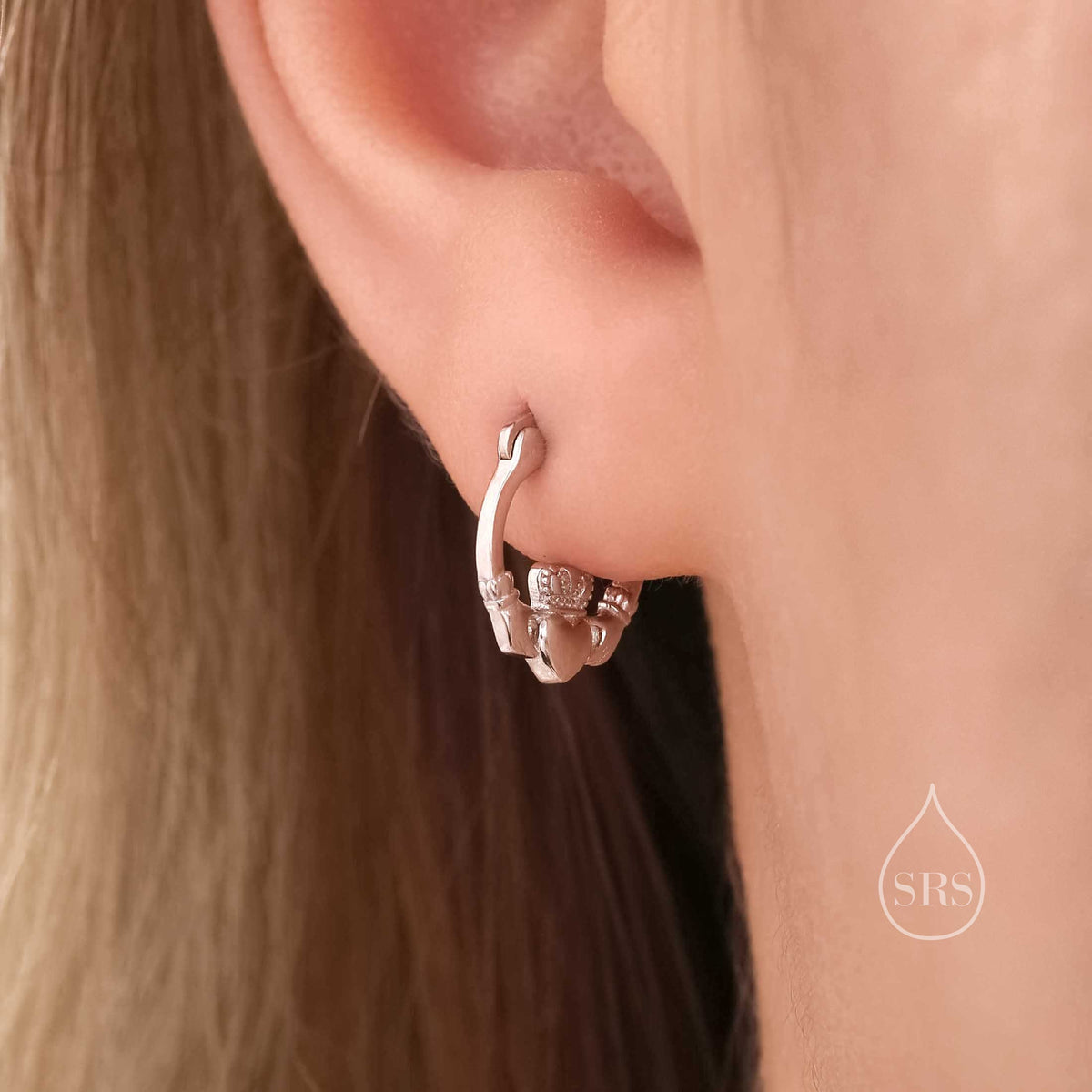 Sterling Silver Claddagh Hoop Earrings Earrings, Silver or Gold or Rose Gold, Dainty Irish Claddagh Hoop Earrings