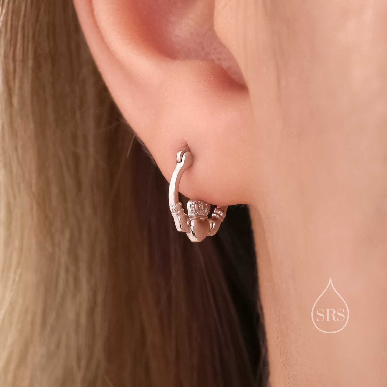 Sterling Silver Claddagh Hoop Earrings Earrings, Silver or Gold or Rose Gold, Dainty Irish Claddagh Hoop Earrings