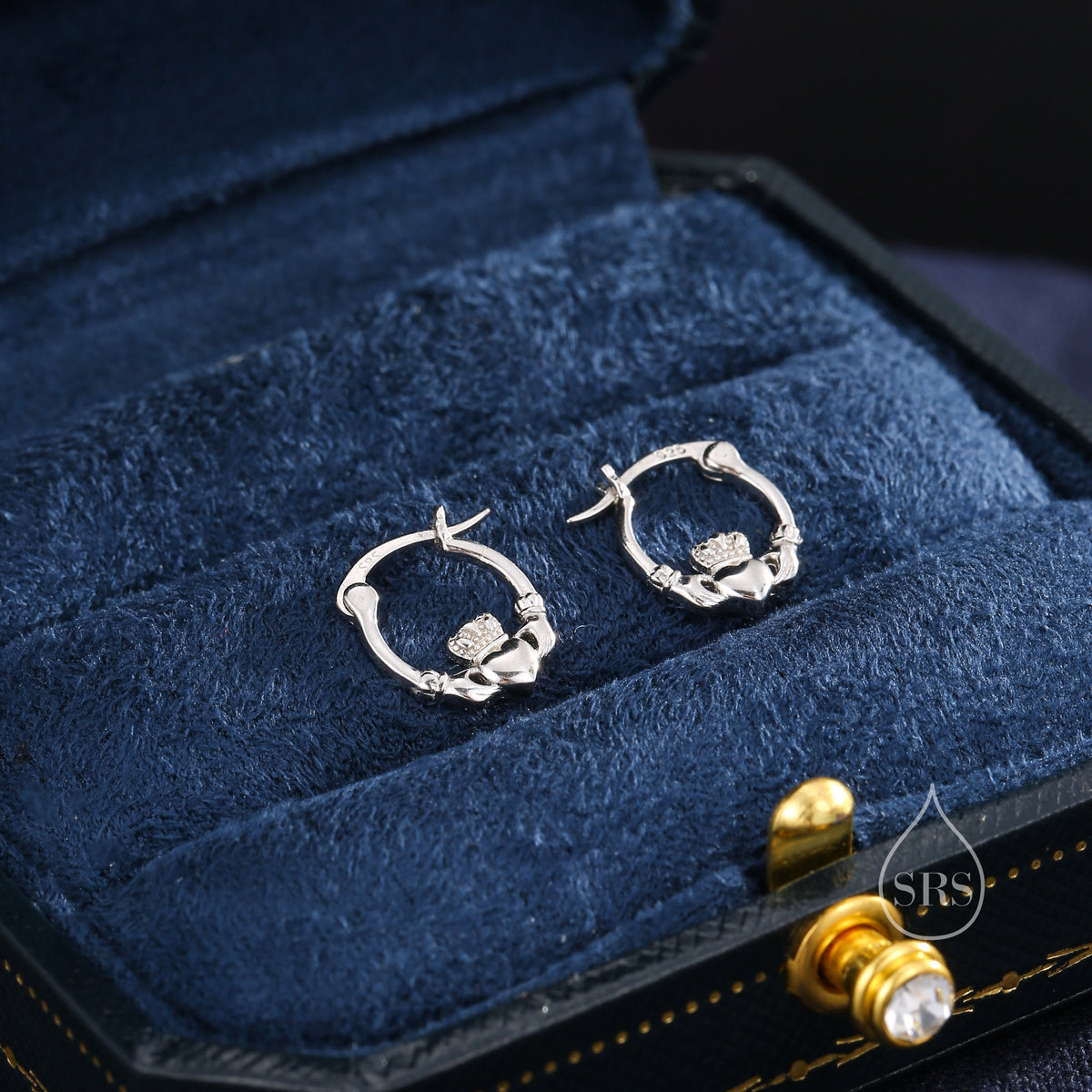 Sterling Silver Claddagh Hoop Earrings Earrings, Silver or Gold or Rose Gold, Dainty Irish Claddagh Hoop Earrings