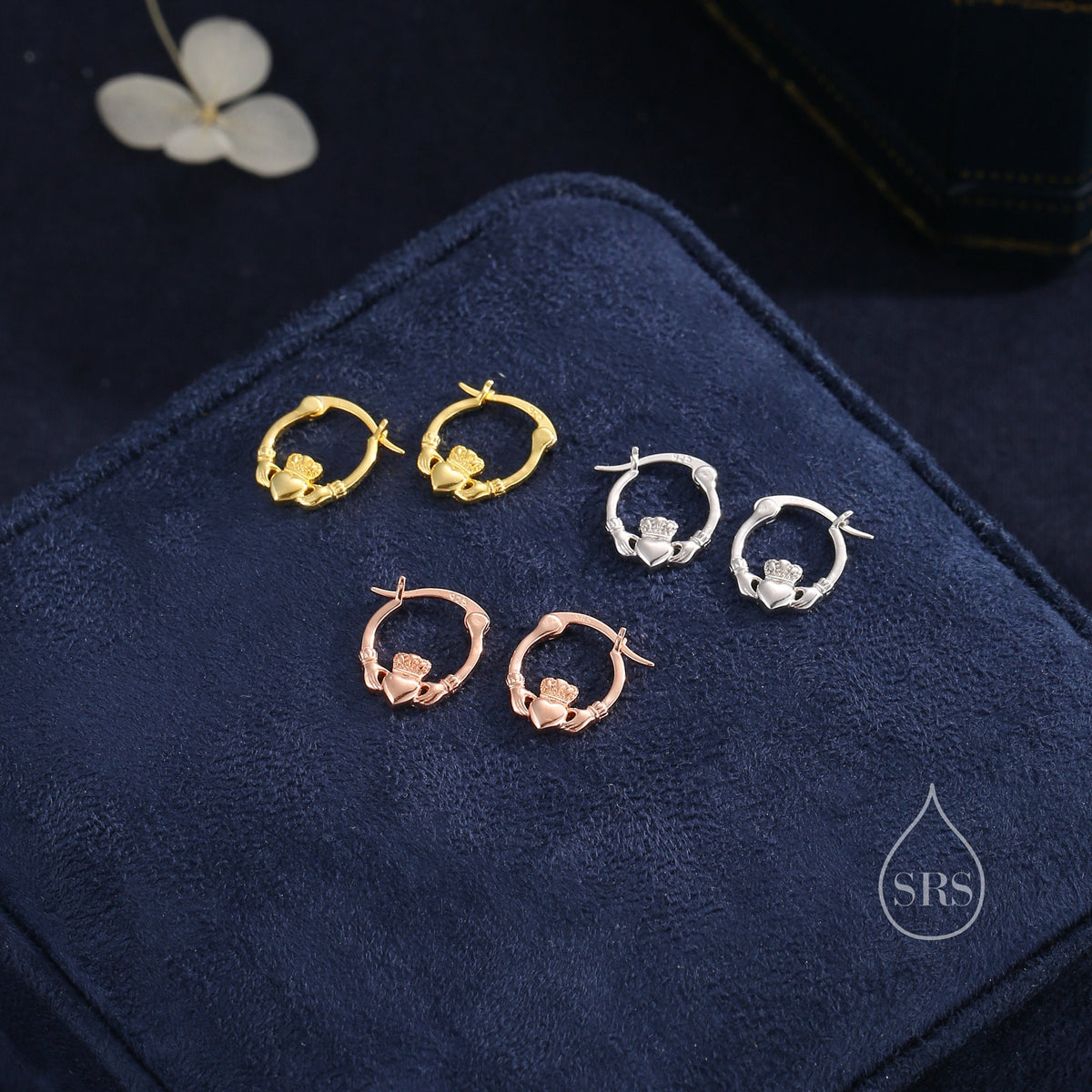 Sterling Silver Claddagh Hoop Earrings Earrings, Silver or Gold or Rose Gold, Dainty Irish Claddagh Hoop Earrings