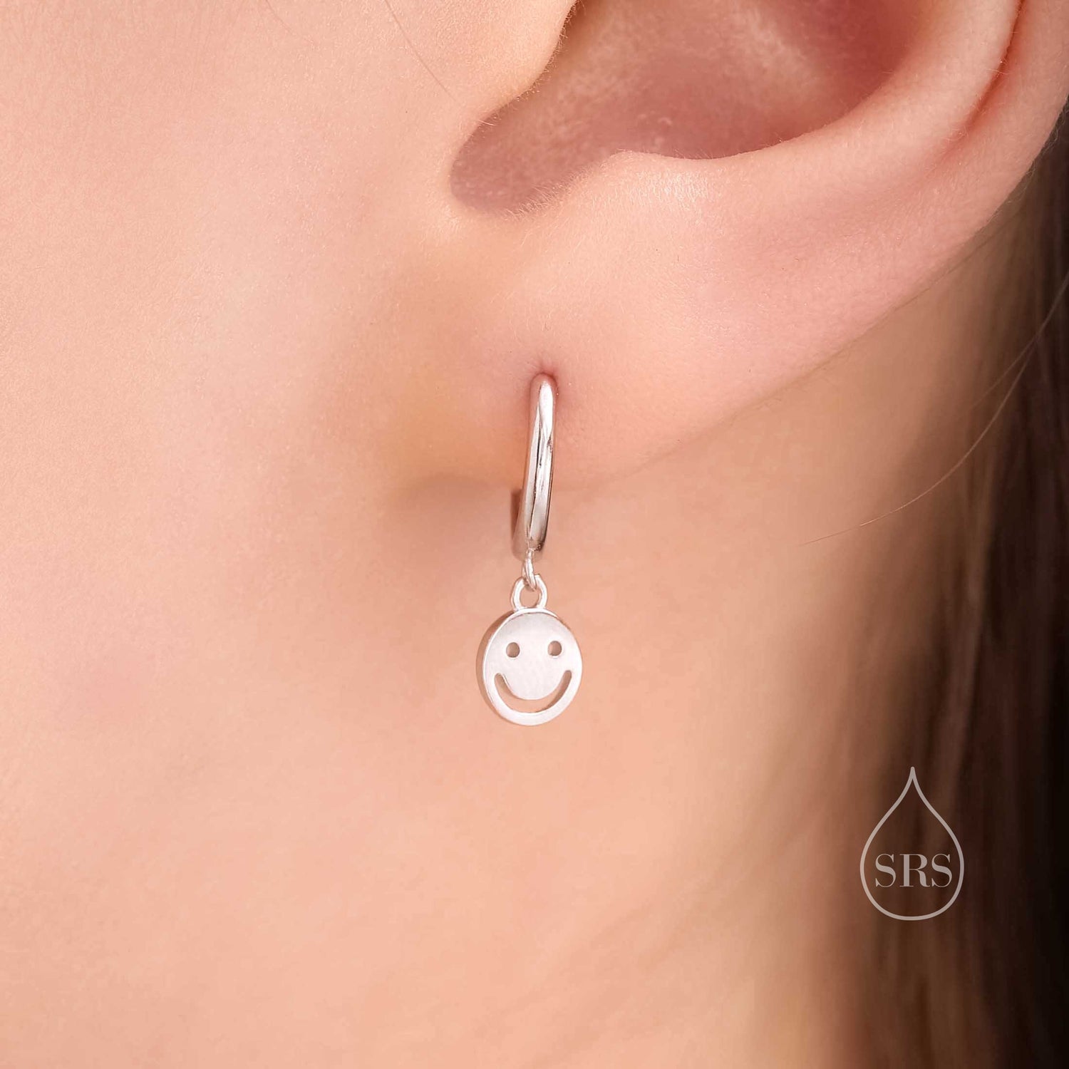 Smile Huggie Hoop Earrings in Sterling Silver, Silver or Gold or Rose Gold, Sterling Silver Face with Smile  Earrings, Face Earrings