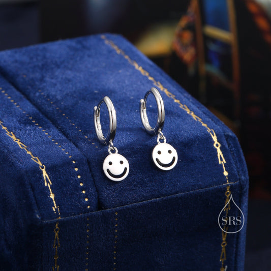 Smile Huggie Hoop Earrings in Sterling Silver, Silver or Gold or Rose Gold, Sterling Silver Face with Smile  Earrings, Face Earrings