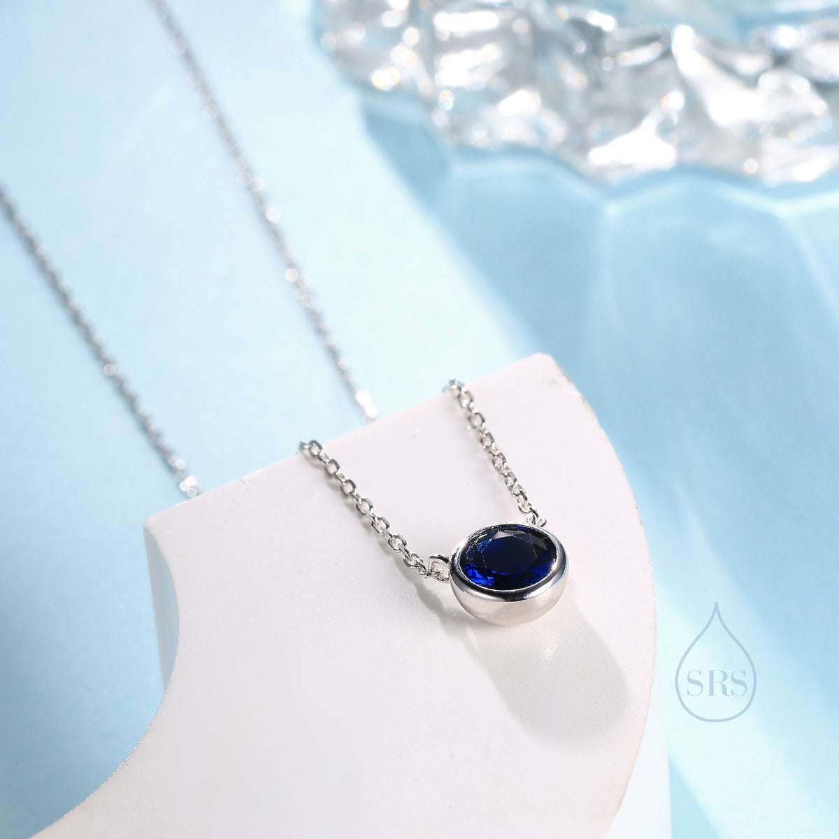 Sapphire Blue CZ Pendant Necklace in Sterling Silver, Silver or Gold, Sapphire Blue Bubble Necklace