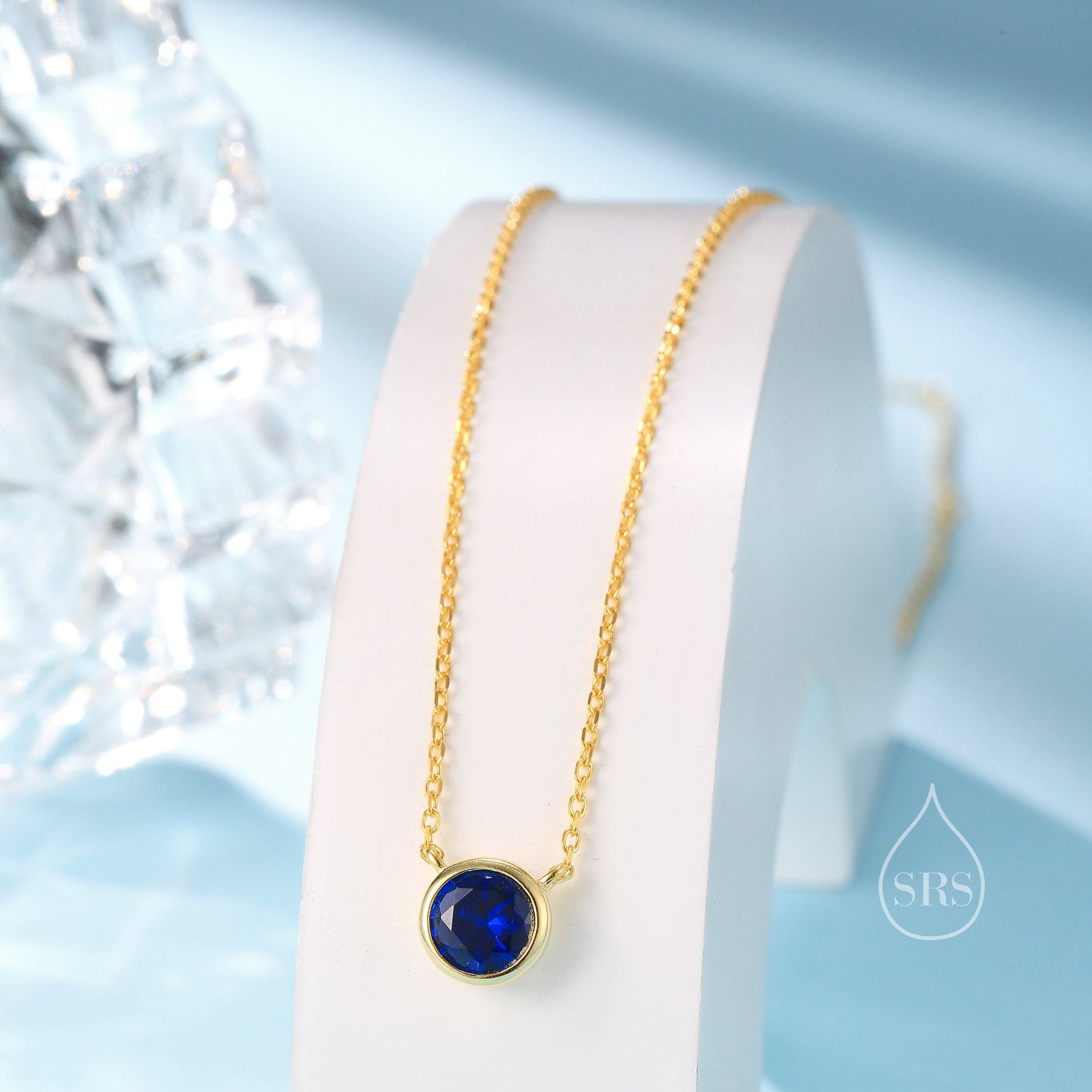 Sapphire Blue CZ Pendant Necklace in Sterling Silver, Silver or Gold, Sapphire Blue Bubble Necklace