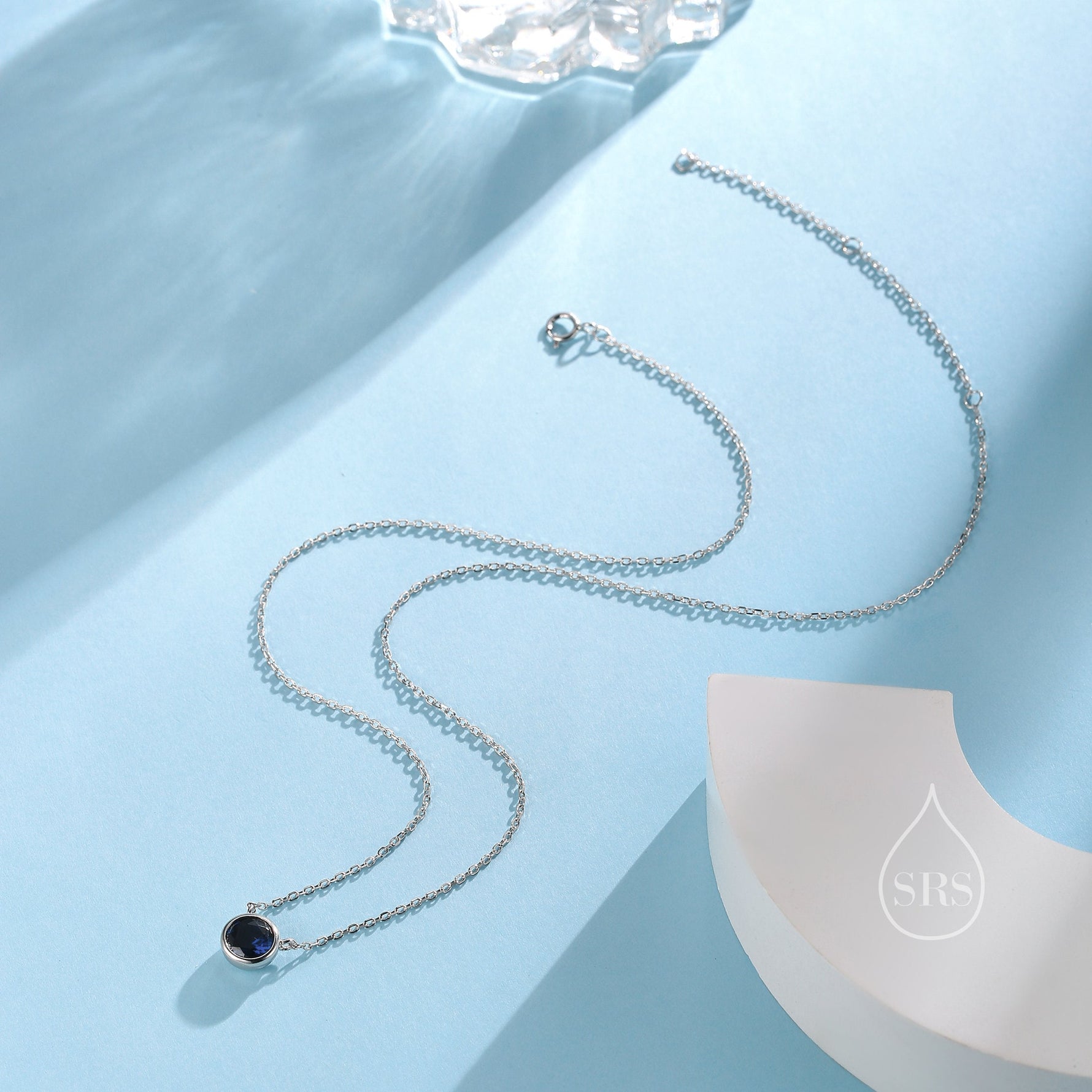 Sapphire Blue CZ Pendant Necklace in Sterling Silver, Silver or Gold, Sapphire Blue Bubble Necklace