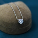 1 Carat Moissanite Solitaire Bezel Pendant Necklace in Sterling Silver, 1 Ct Moissanite Diamond Bubble Necklace, 6.5mm Moissanite