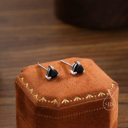 Trillion Cut Black CZ Stud Earrings in Sterling Silver,, Silver or Gold, Trillion Cut Black Zirconia Earrings, Double Pronged