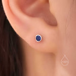 Sapphire Blue CZ Bezel Stud Earrings in Sterling Silver, Available in 3mm, 4mm, 5mm, Brilliant Cut CZ Earrings, Minimal CZ Stud