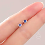 Sapphire Blue CZ Bezel Stud Earrings in Sterling Silver, Available in 3mm, 4mm, 5mm, Brilliant Cut CZ Earrings, Minimal CZ Stud