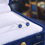 Sapphire Blue CZ Bezel Stud Earrings in Sterling Silver, Available in 3mm, 4mm, 5mm, Brilliant Cut CZ Earrings, Minimal CZ Stud