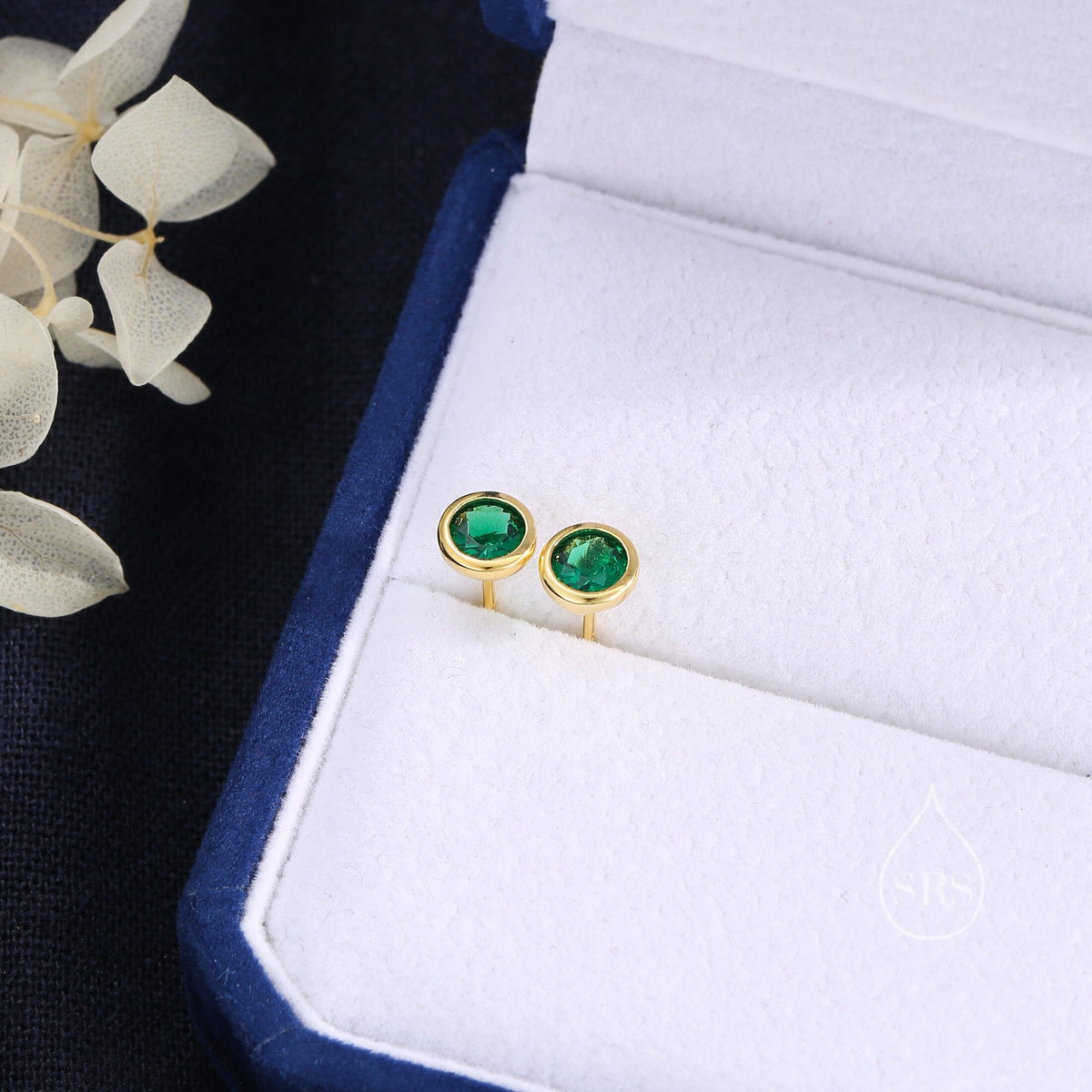 Emerald Green CZ Bezel Stud Earrings in Sterling Silver, Available in 3mm, 4mm, 5mm, Brilliant Cut CZ Earrings, Minimal CZ Stud