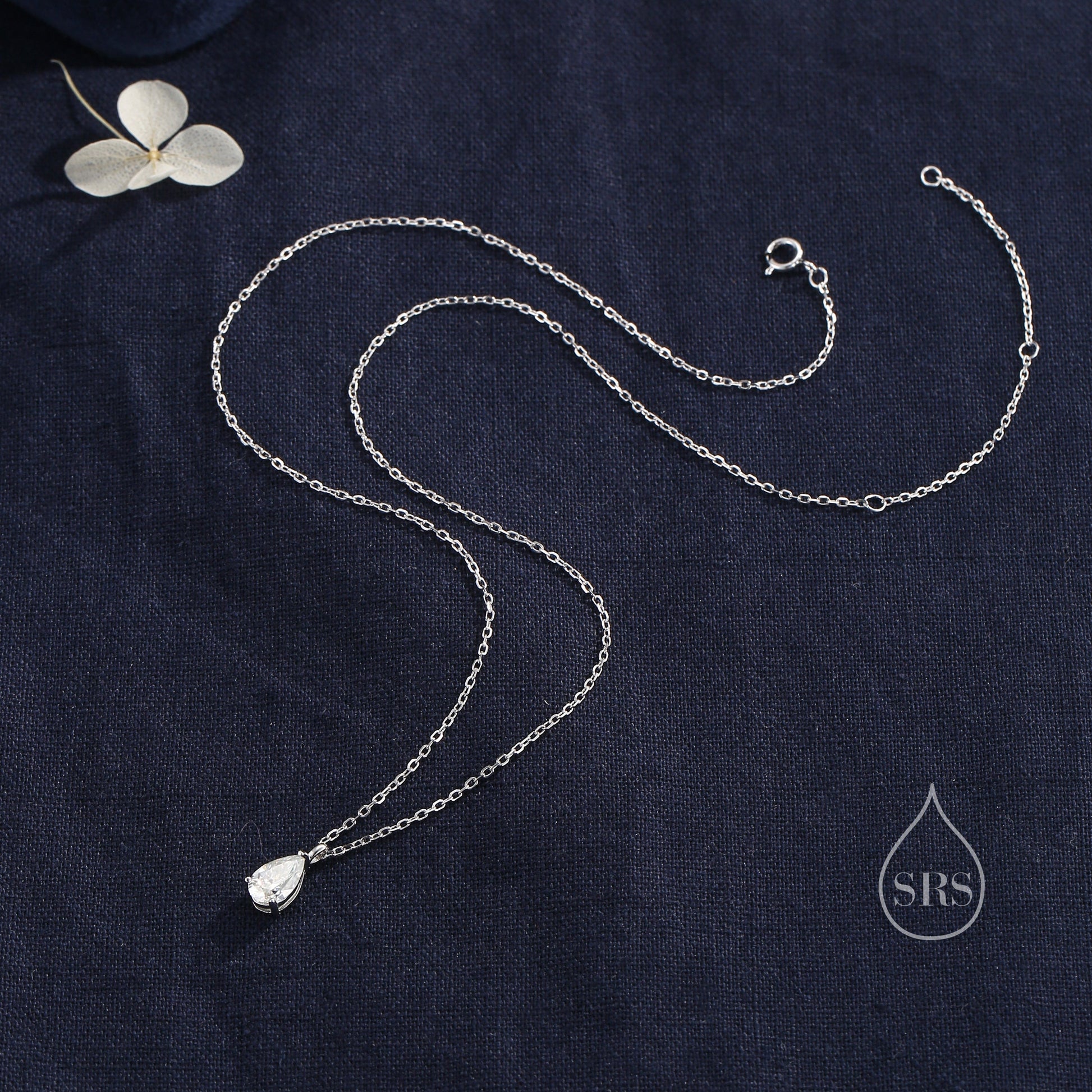 1 Carat Moissanite Solitaire Pear Cut Pendant Necklace in Sterling Silver, 1 Ct Moissanite Diamond Droplet Necklace, 5x8mm Moissanite