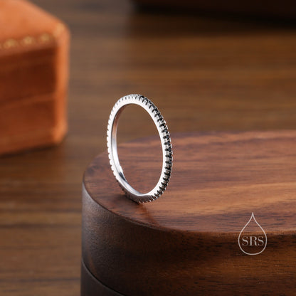 Extra Skinny Onyx Black CZ Pave Ring in Sterling Silver, Eternity Ring, US 5 - 8