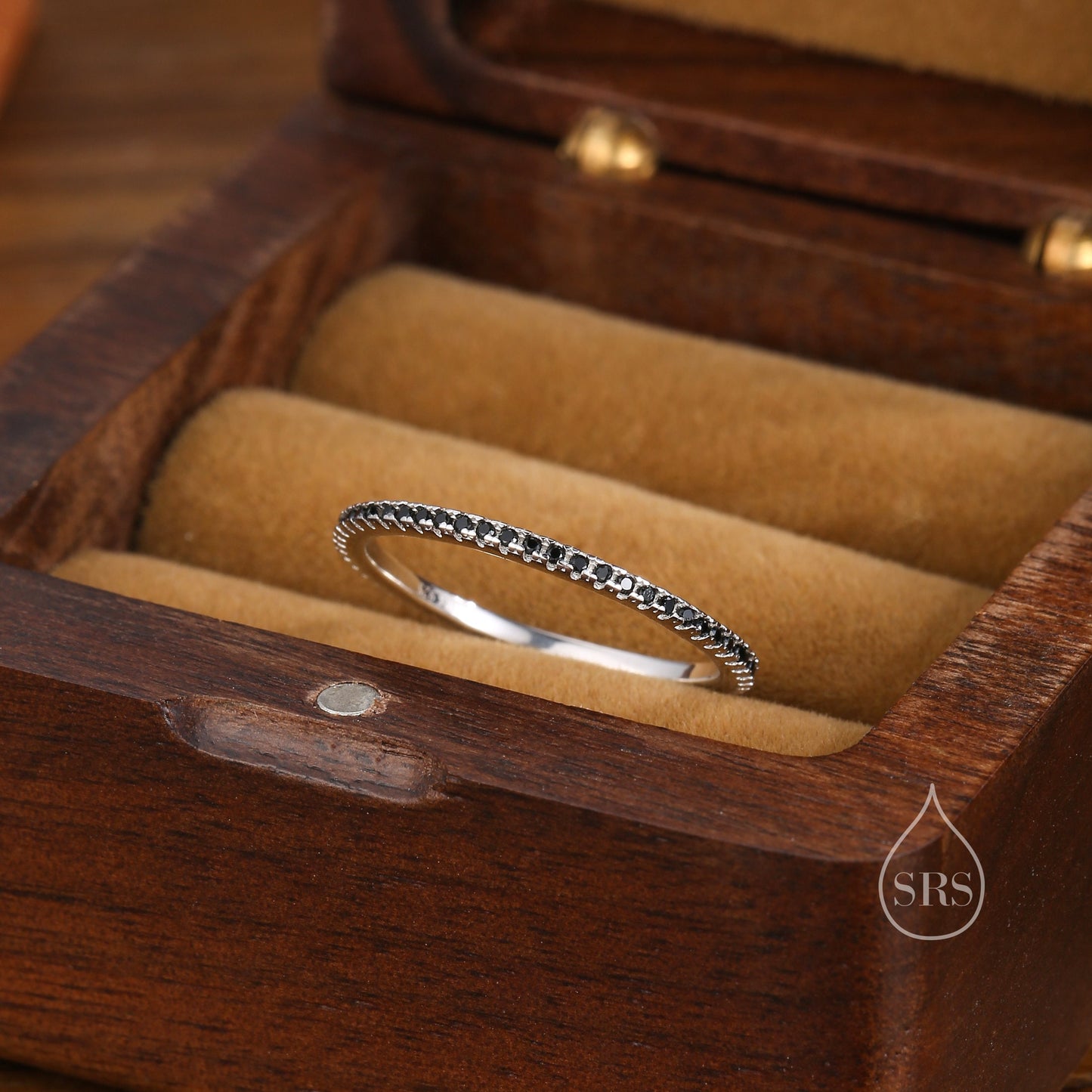 Extra Skinny Onyx Black CZ Pave Ring in Sterling Silver, Eternity Ring, US 5 - 8