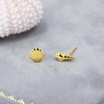 Mismatched Tiny Seashell Stud Earrings in Sterling Silver, Asymmetric Shell Earrings