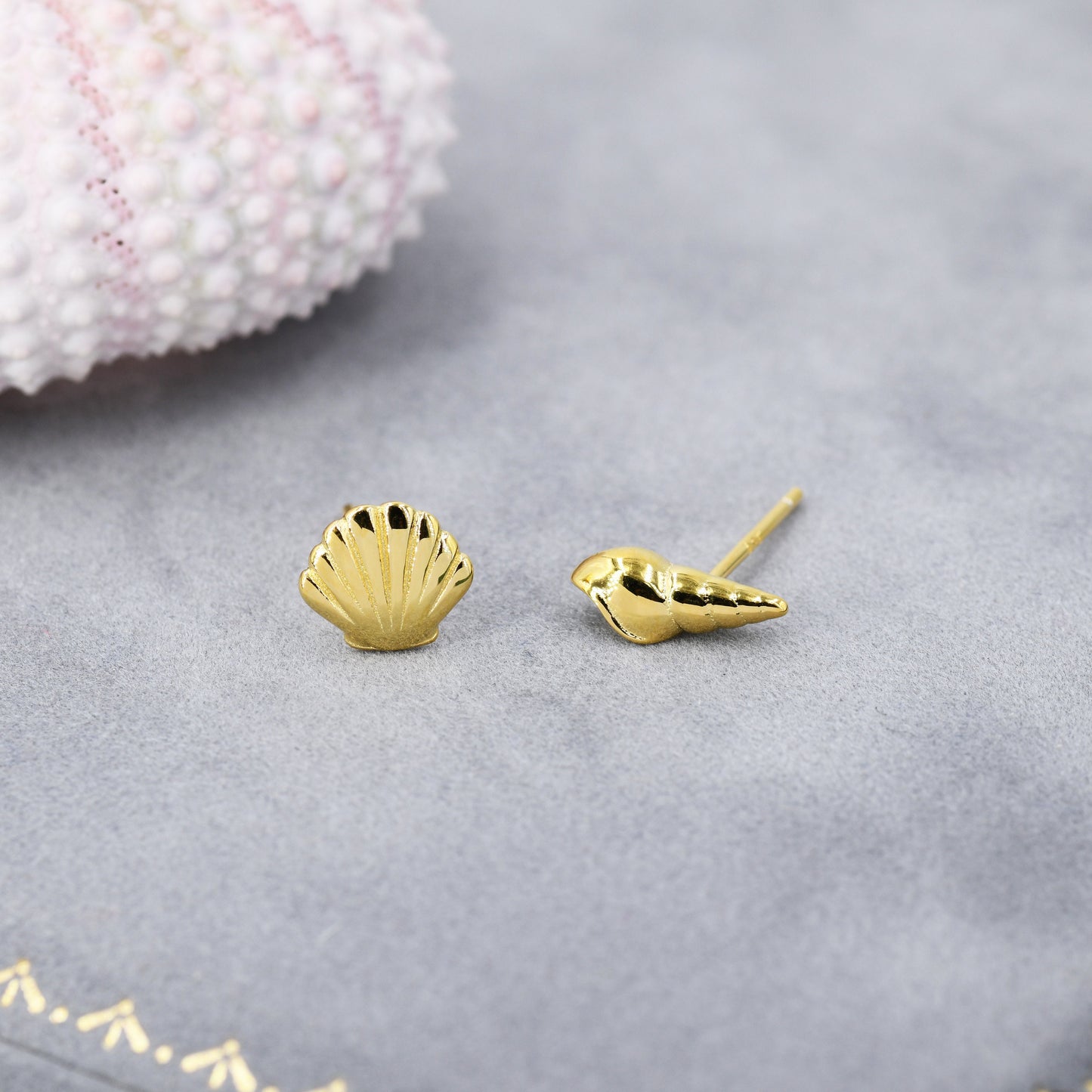 Mismatched Tiny Seashell Stud Earrings in Sterling Silver, Asymmetric Shell Earrings