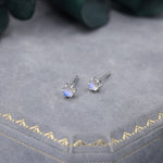 Moonstone Stud Earrings in Sterling Silver, Six Prong Lab Moonstone Stud, Aurora Stone Stud Earrings, 3mm Aurora Crystal Dot Earrings