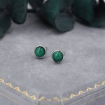 Natural Malachite Stone Stud Earrings in Sterling Silver - 5mm Genuine Malachite Stud Earrings - Semi Precious Gemstone