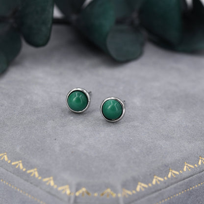 Natural Malachite Stone Stud Earrings in Sterling Silver - 5mm Genuine Malachite Stud Earrings  - Semi Precious Gemstone