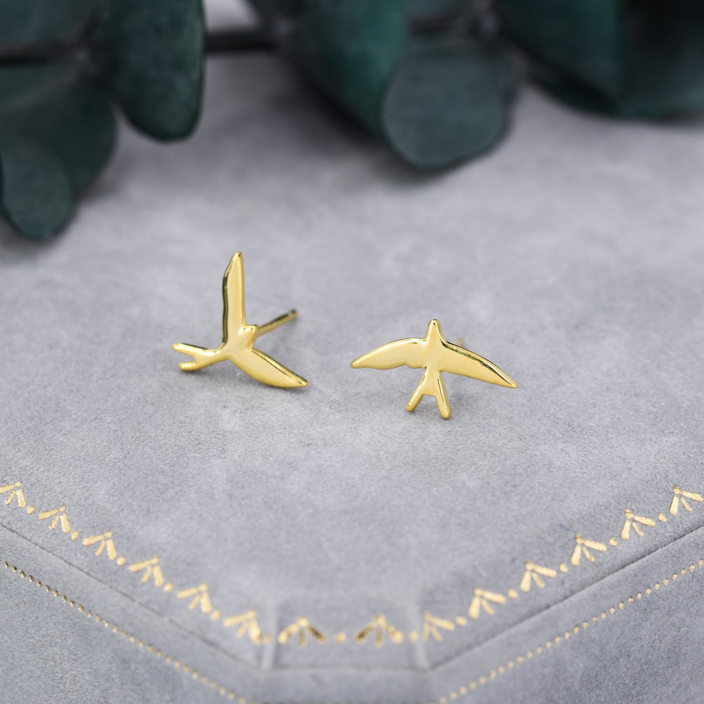 Sterling Silver Mismatched Asymmetric Swallow Bird Silhouette Stud Earrings -Silver or Gold or Rose Gold