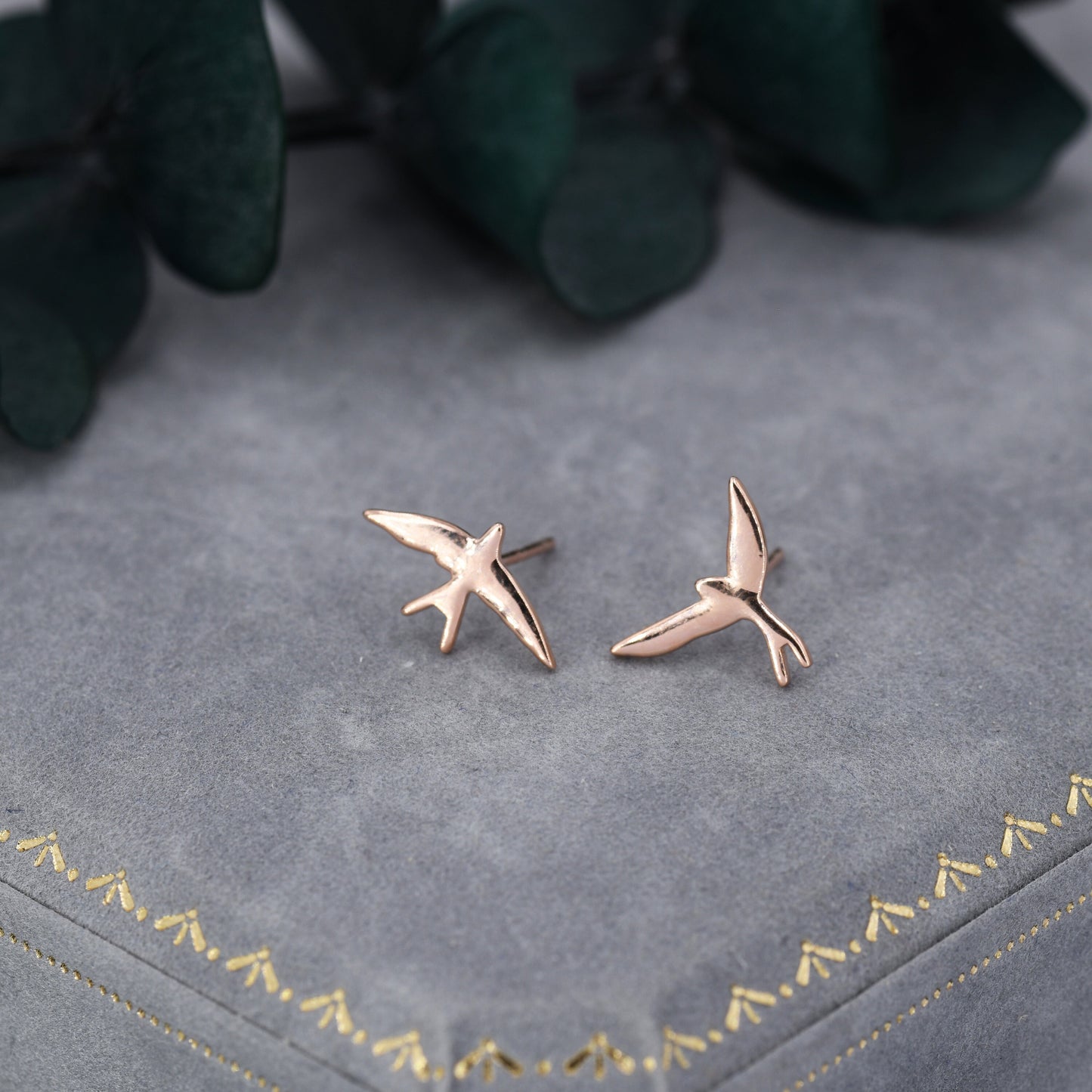 Sterling Silver Mismatched Asymmetric Swallow Bird Silhouette Stud Earrings -Silver or Gold or Rose Gold