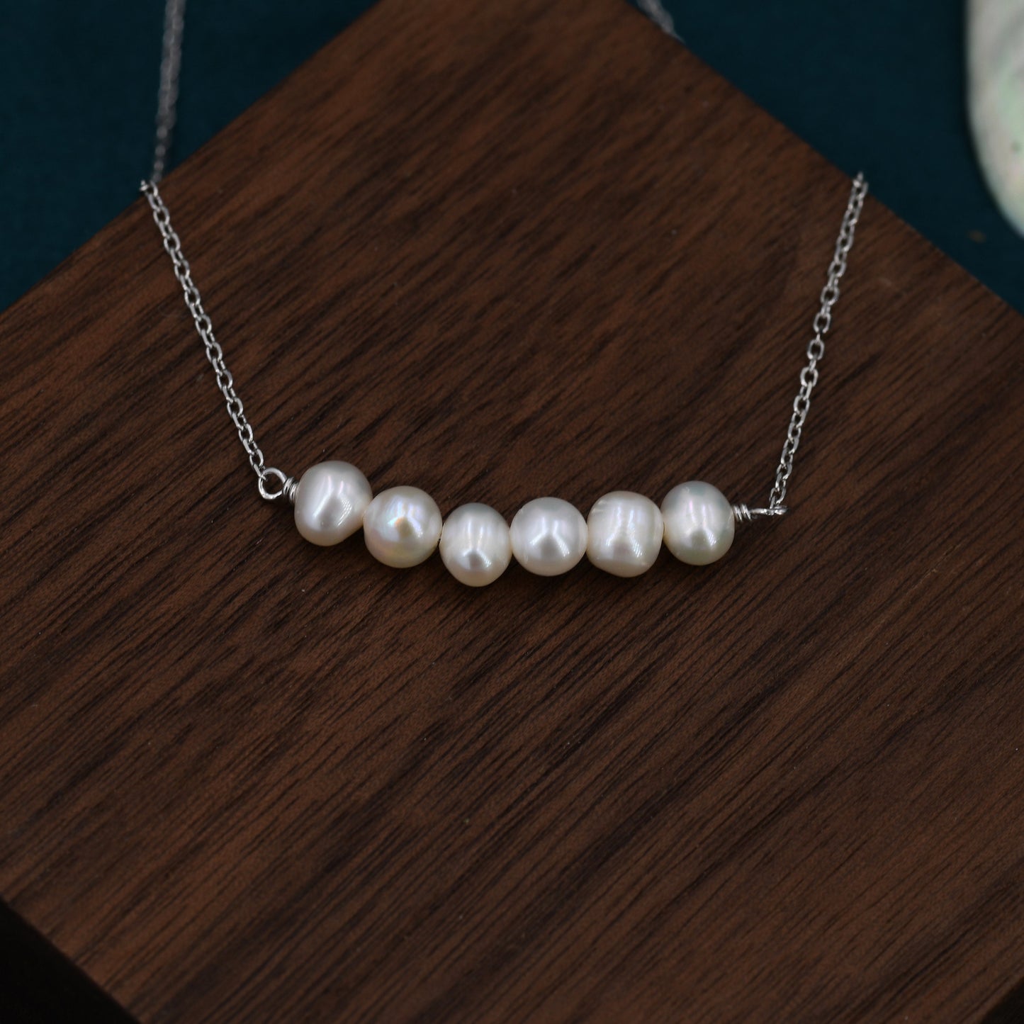 Genuine Freshwater Pearl Bar Pendant Necklace in Sterling Silver, Irregular Shaped Baroque Pearl Necklace, Delicate Keshi Pearl Necklace