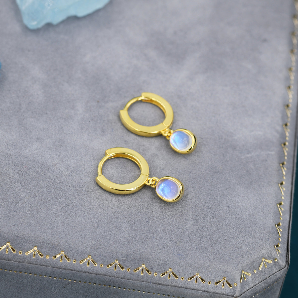 Sterling Silver Dangling Moonstone Oval Hoop Earrings, Simulated Moonstone Charm Dangle Hoop Earrings, Silver or Gold, Lab Moonstone Hoops