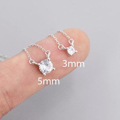 Extra Tiny CZ Necklace in Sterling Silver, Available in Two Stone Sizes, Silver or Gold, CZ Pendant Necklace