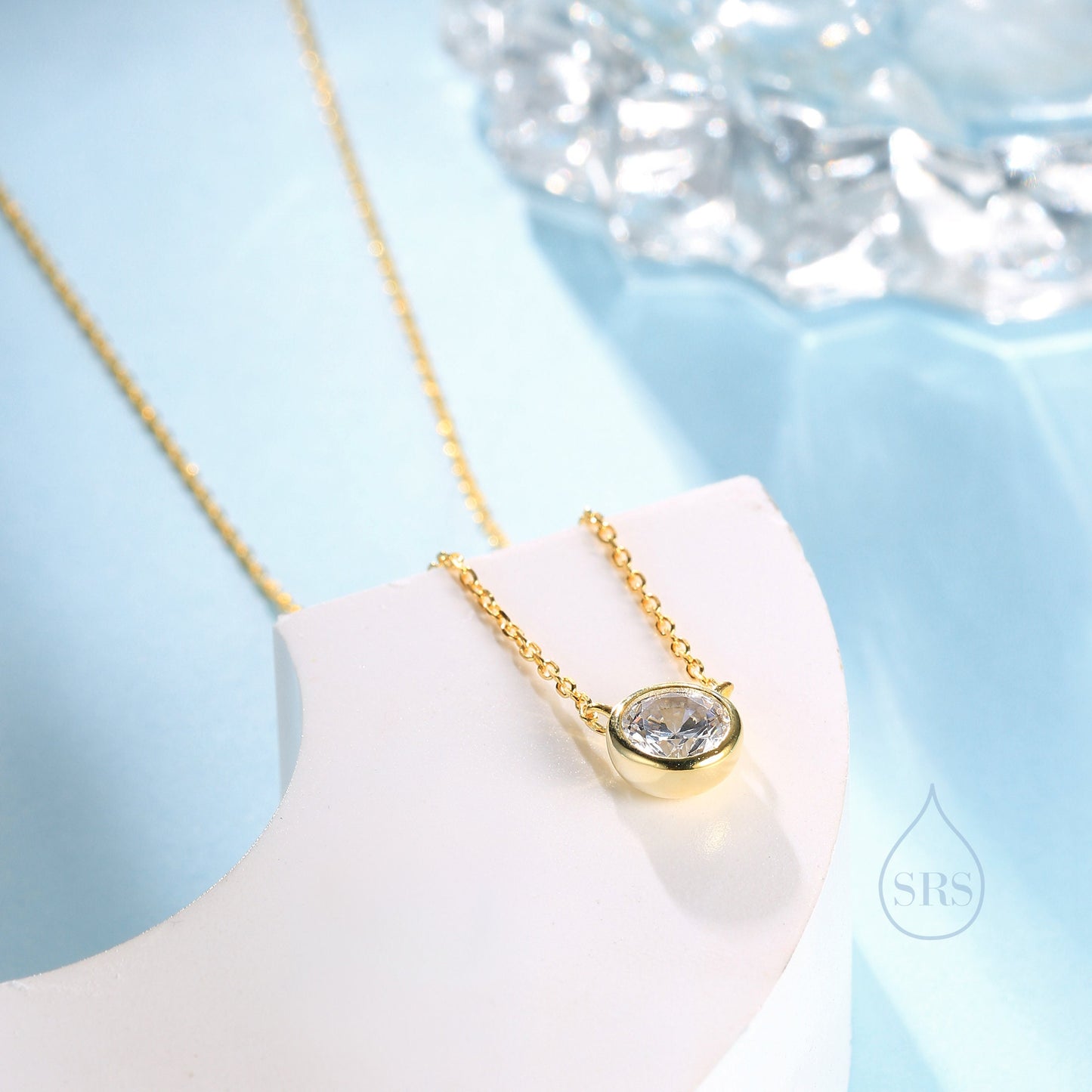 Minimalist CZ Bubble Pendant Necklace in Sterling Silver, Silver or Gold or Rose Gold, 1 Ct Zircon Bubble Necklace