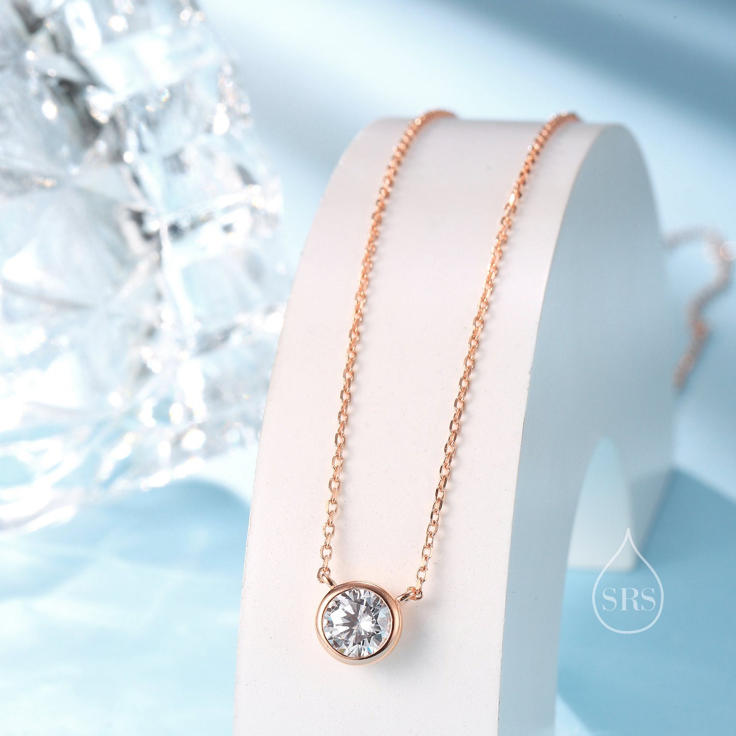 Minimalist CZ Bubble Pendant Necklace in Sterling Silver, Silver or Gold or Rose Gold, 1 Ct Zircon Bubble Necklace