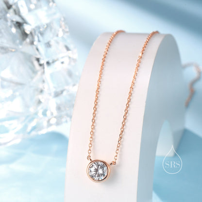Minimalist CZ Bubble Pendant Necklace in Sterling Silver, Silver or Gold or Rose Gold, 1 Ct Zircon Bubble Necklace