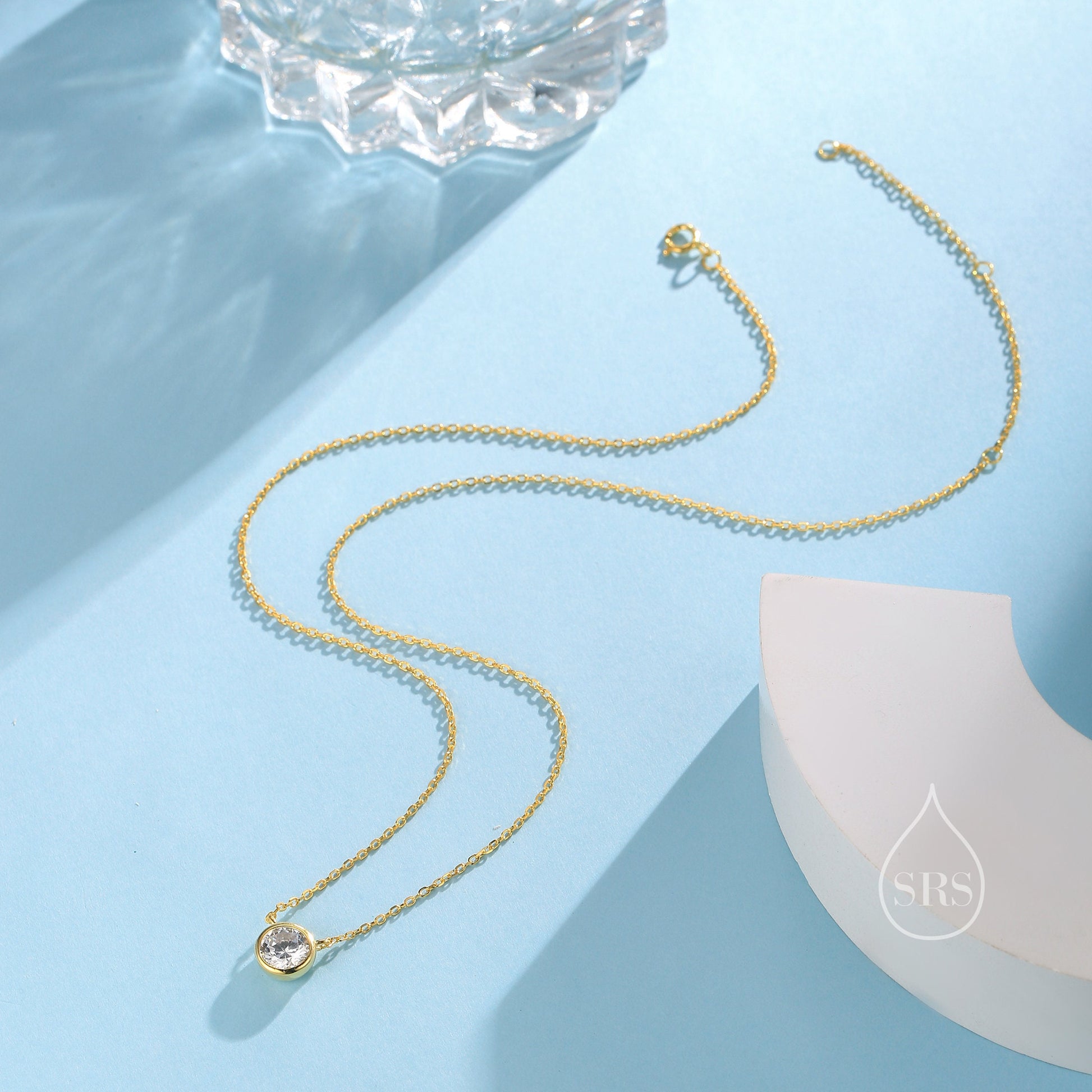 Minimalist CZ Bubble Pendant Necklace in Sterling Silver, Silver or Gold or Rose Gold, 1 Ct Zircon Bubble Necklace