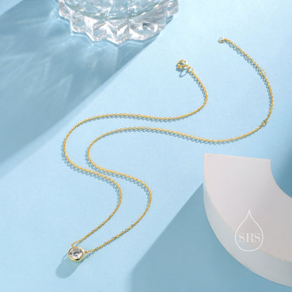 Minimalist CZ Bubble Pendant Necklace in Sterling Silver, Silver or Gold or Rose Gold, 1 Ct Zircon Bubble Necklace