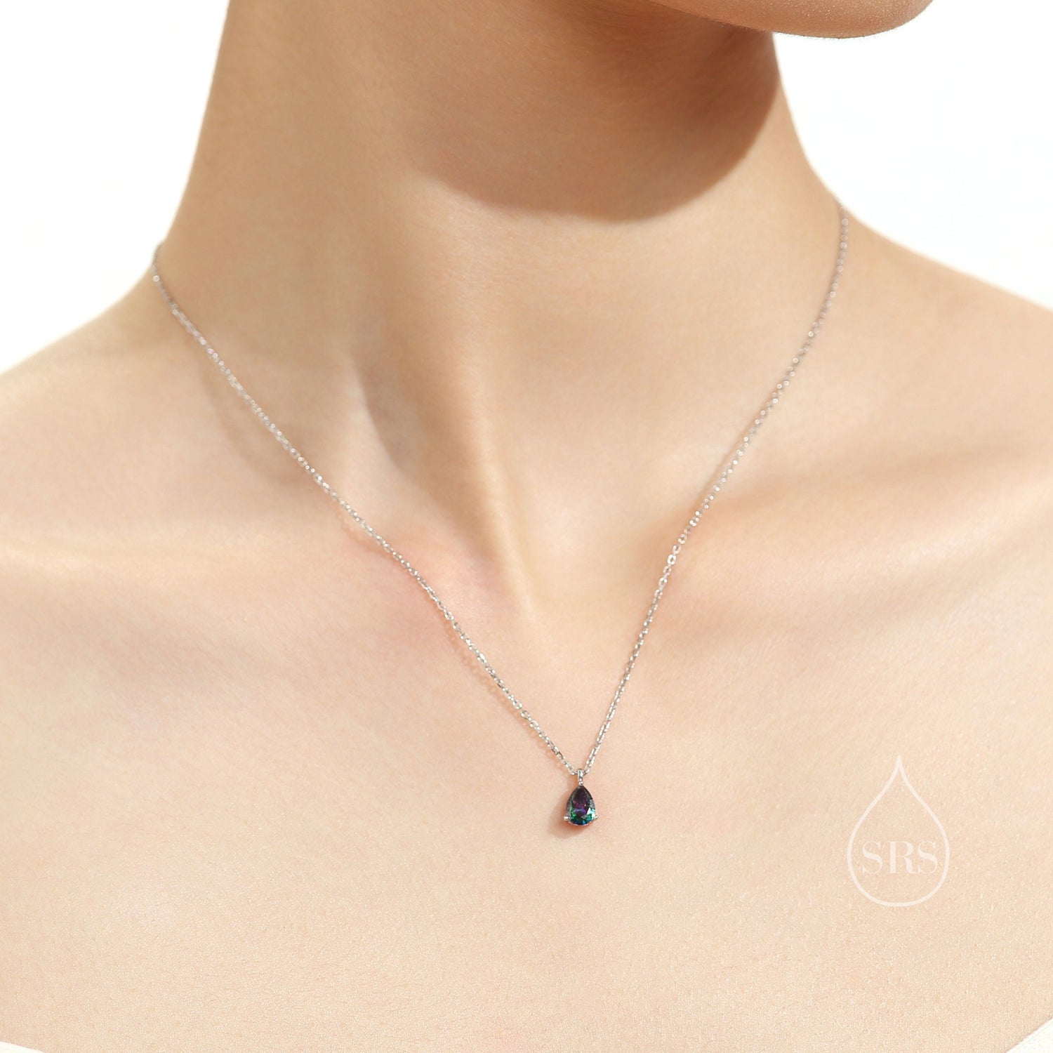 Mystic Black CZ Pear Pendant Necklace