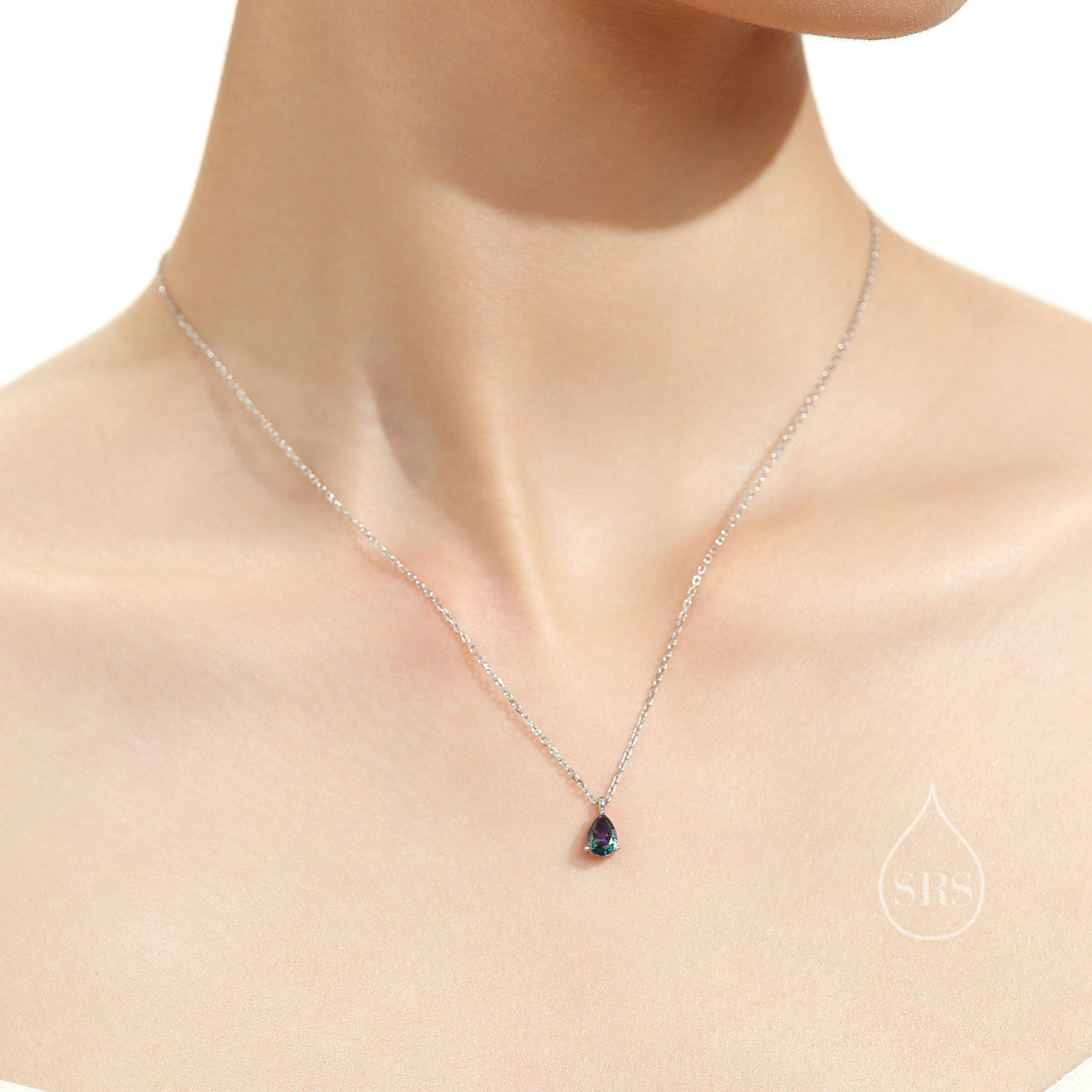 Amethyst Purple Droplet CZ Pendant Necklace in Sterling Silver, Silver or Gold, Amethyst Purple Pear Cut CZ Necklace