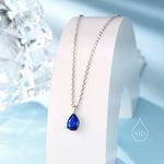 Sapphire Blue Droplet CZ Pendant Necklace in Sterling Silver, Silver or Gold, Sapphire Blue Pear Cut CZ Necklace, September Birthstone