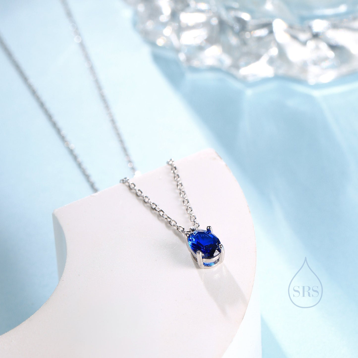 Sapphire Blue Oval CZ Pendant Necklace  in Sterling Silver, Silver or Gold, Oval Cut CZ Necklace, September Birthstone