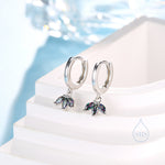 Mystic Black CZ Marquise Crown Huggie Hoop Earrings in Sterling Silver, Silver or Gold, Geometric Hoop Earrings, Mystic Topaz