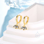 Mystic Black CZ Marquise Crown Huggie Hoop Earrings in Sterling Silver, Silver or Gold, Geometric Hoop Earrings, Mystic Topaz