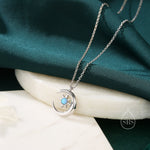Blue Opal Moon and Star Pendant Necklace in Sterling Silver, Silver or Gold, Aurora Star Necklace, Lab Opal Starburst, Moon and Sun