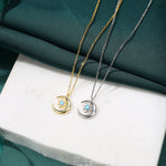 Blue Opal Moon and Star Pendant Necklace in Sterling Silver, Silver or Gold, Aurora Star Necklace, Lab Opal Starburst, Moon and Sun