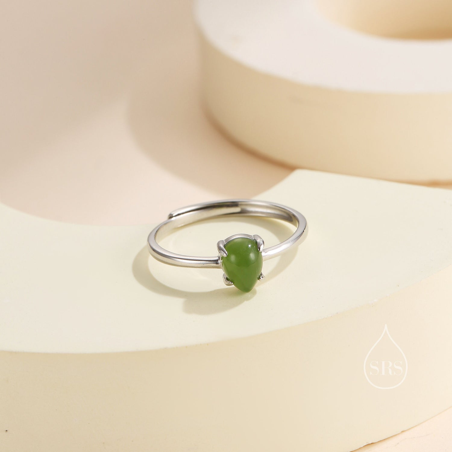 Green Jade Pear Cut Droplet Gemstone Ring