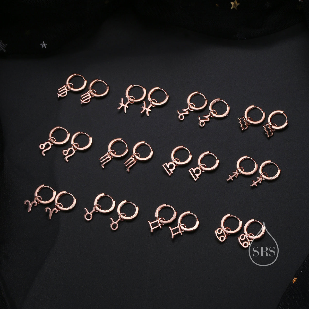 Zodiac Huggie Hoop Earrings Sterling Silver, Silver or Gold or Rose Gold, Horoscope Hoop Earrings, Zodiac Earrings
