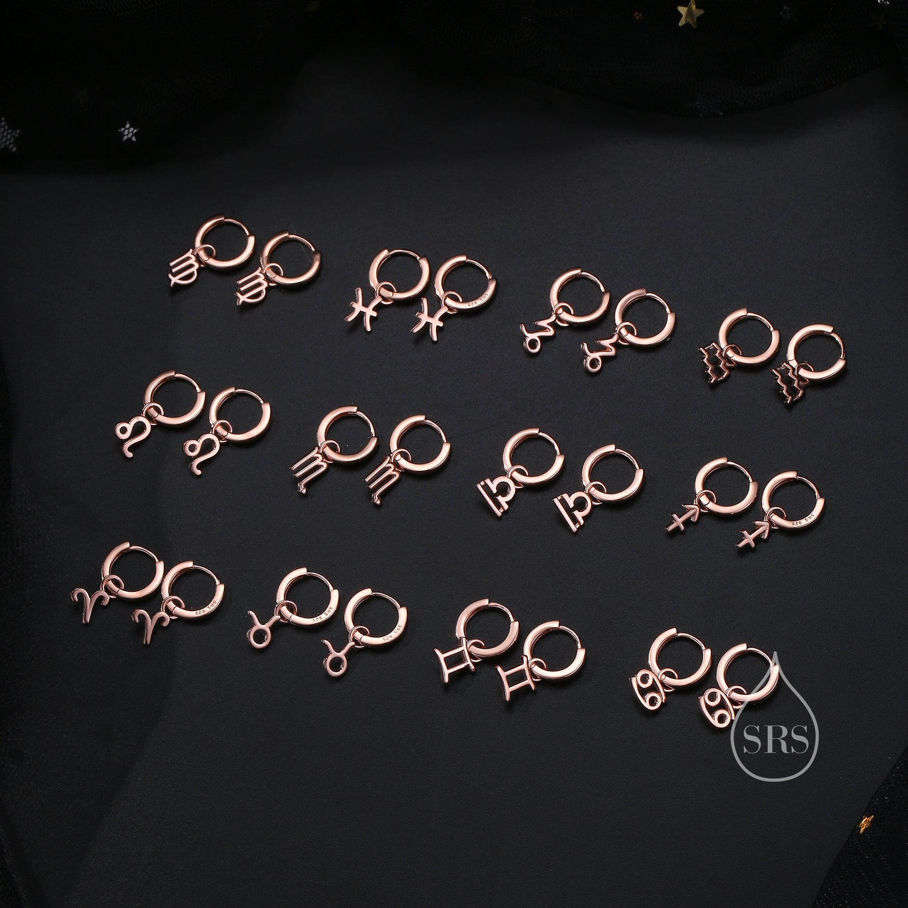 Zodiac Huggie Hoop Earrings Sterling Silver, Silver or Gold or Rose Gold, Horoscope Hoop Earrings, Zodiac Earrings