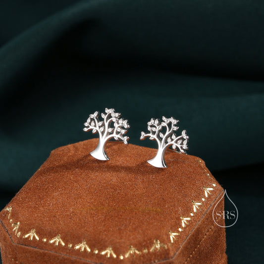 Tiny Tree Stud Earrings in Sterling Silver, Silver or Gold or Rose Gold, Sterling Silver Tree of Life Earrings