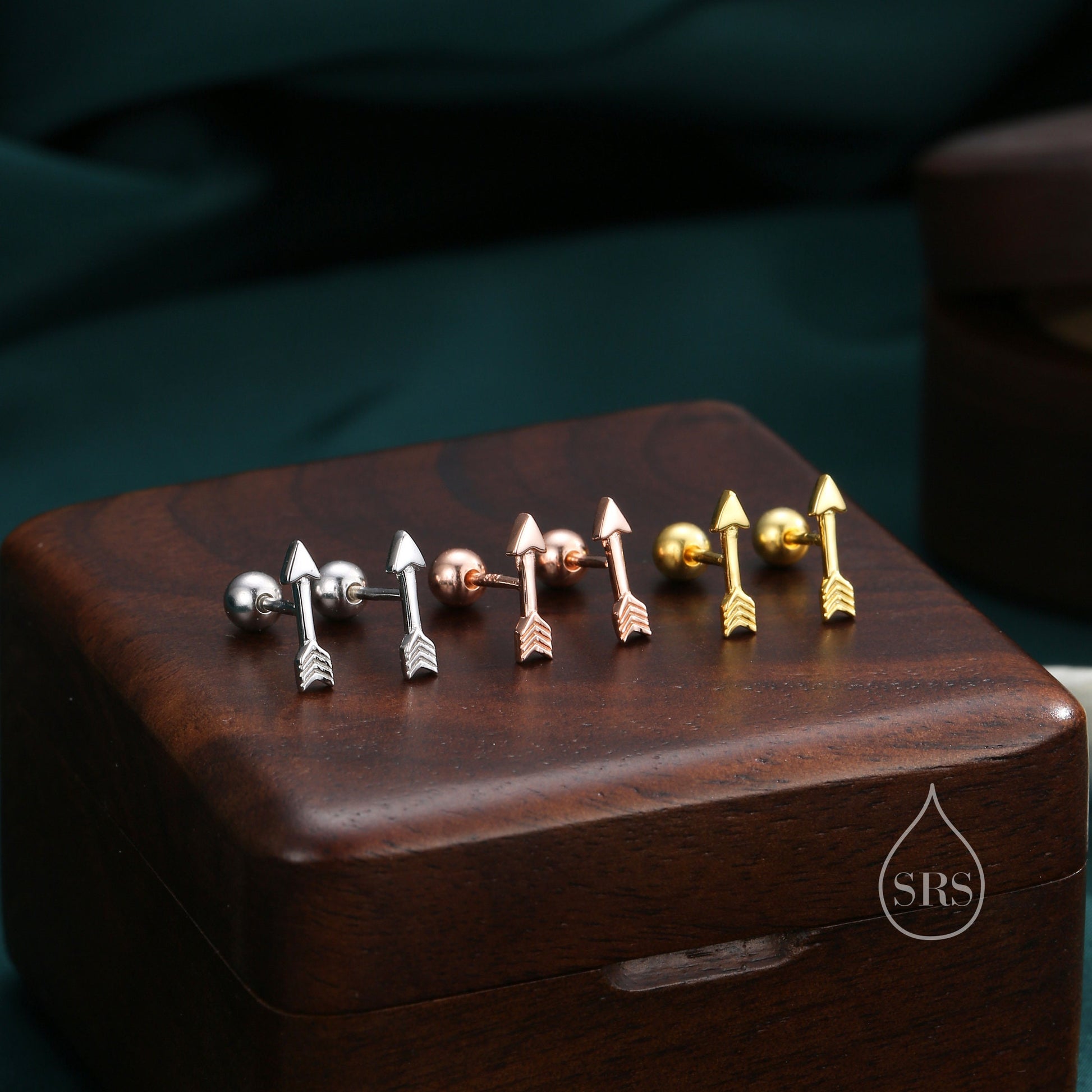 Tiny Arrow Screw Back Earrings in Sterling Silver, Silver, Gold or Rose Gold, Arrow Screw Back Earrings, Arrow Barbell Earrings